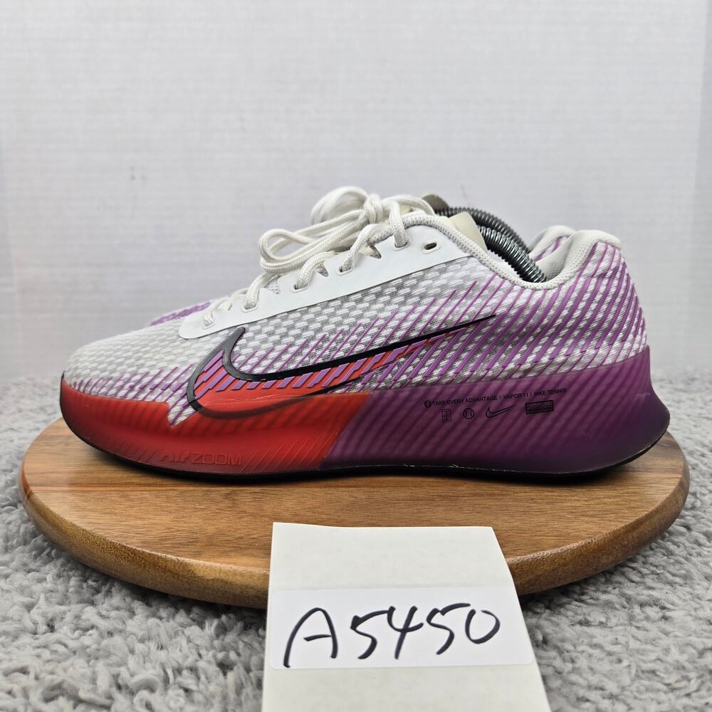 Nike Men 8.5 Zoom Vapor 11 HC White Picante Fuchsia Low Top Athletic Tennis Shoe
